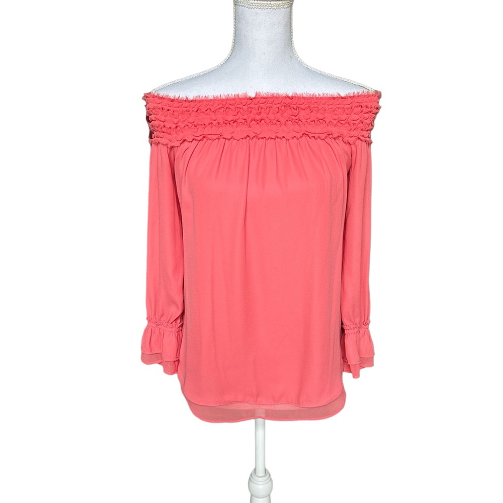 White House Black Market off-the-shoulder coral ruffle blouse size XS